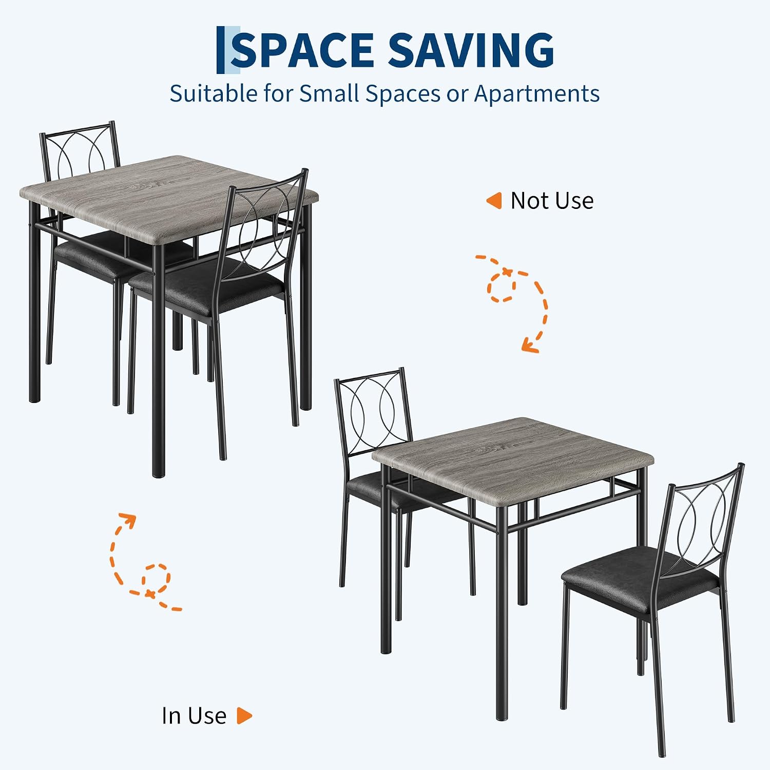 Garvee Dining Table Set for 2, Small Kitchen Table with Upholstered Chairs, Farmhouse Wood Dining Table Chairs for Kitchen Room, Small Spaces, Apartment, Grey