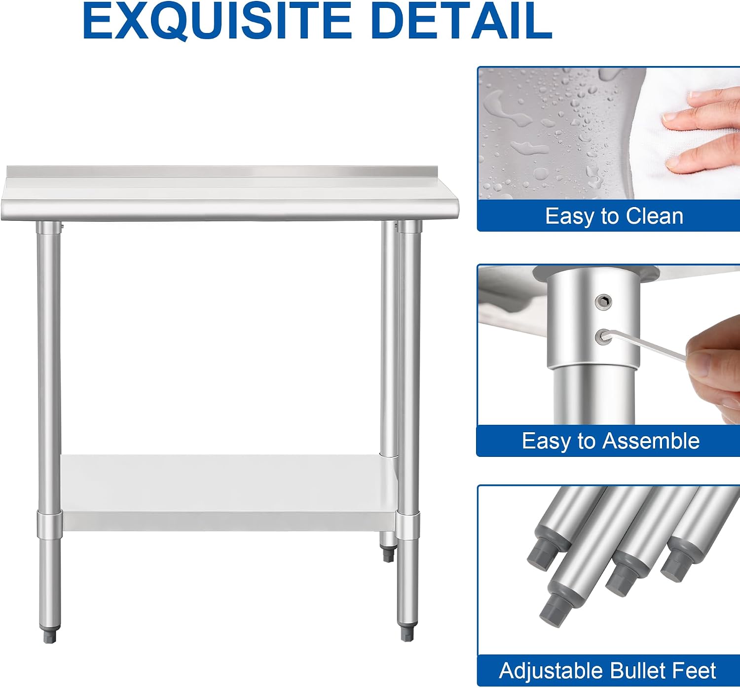 HARDURA Stainless Steel Commercial Work Table Prep Work Metal Table 14×30 Inches with Undershelf and 2' Backsplash Heavy Duty NSF 430 for Kitchen Food Prep
