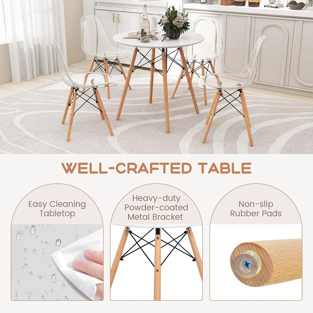 Tangkula Round Dining Table Set for 4, Modern Circle Kitchen Table & 4 Chairs with Ergonomic Seats and Solid Wood Legs, 5-Piece Dining Room Set for Small Spaces, Kitchen, Living Room