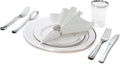 ' OCCASIONS ' 1080 pcs/120 Guest-Full Tableware SetWedding Disposable Plastic Plates Silverware, Silver Rim Tumblers & Linen Feel Napkins/Metal Napkin Rings(Combo D, White & Silver Rim)