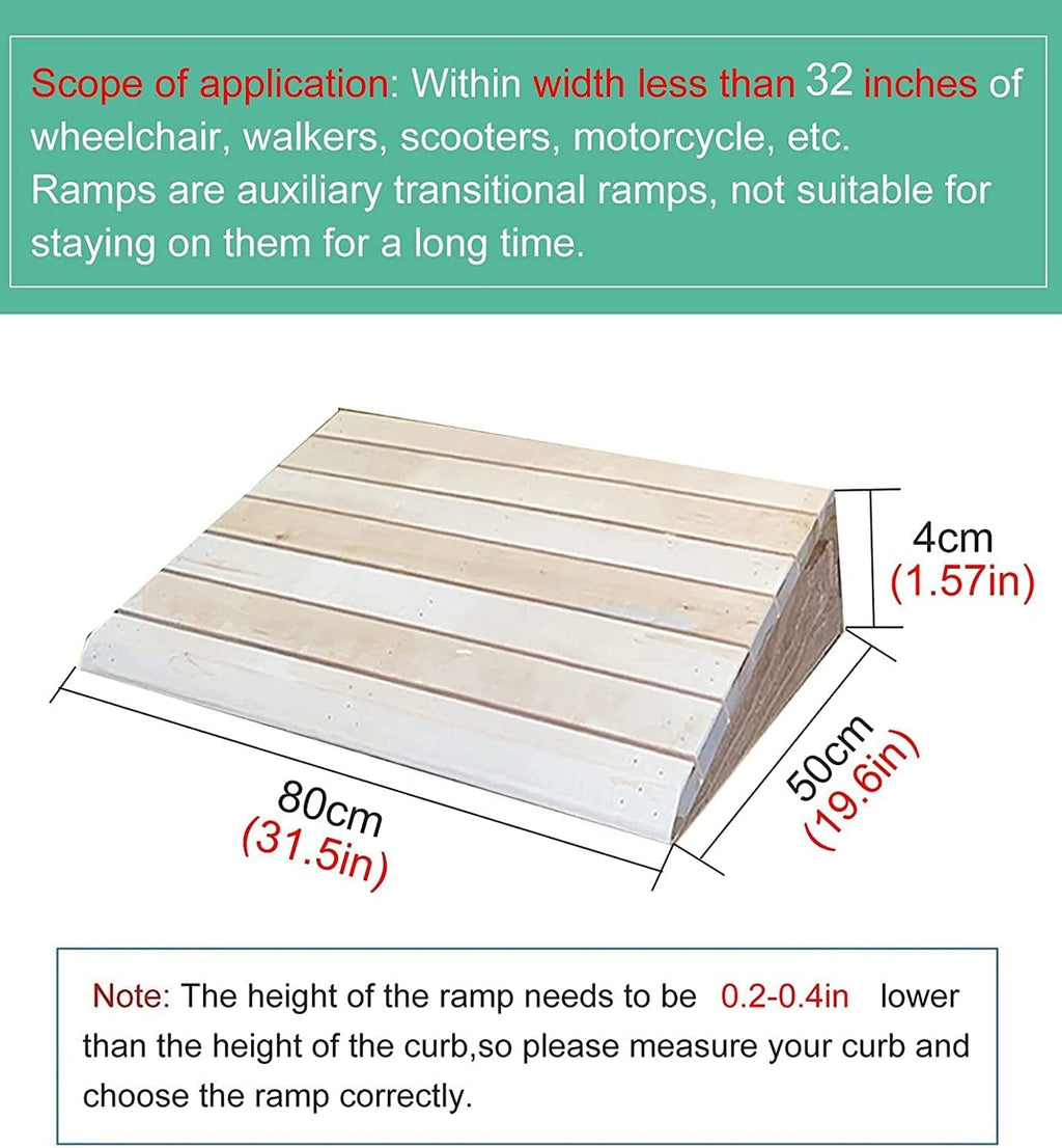 Entry Ramps for Wheelchairs for Home Stairs Garden Deck, Wooden Doorways Threshold Ramps, 10/12/14/15/16/18/20cm High, Scooters Bikes Cars(31.5x19.6x1.5in)