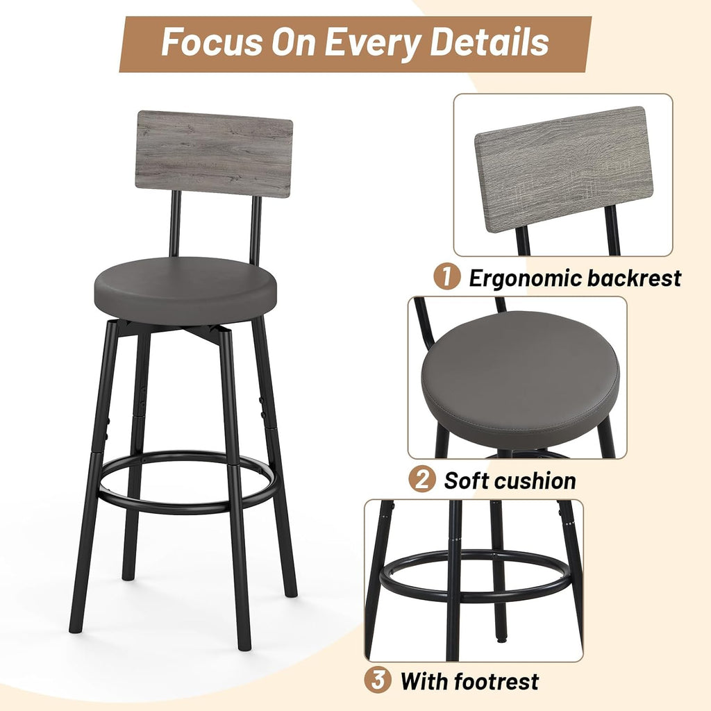 Zevemomo 5-Piece Dining Table Set, Bar Table Set for 4, Kitchen Table and Chairs, Counter Height High Top Table with 4 PU Upholstered Stools, Space-Saving Pub Table Sets for Small Space, Grey & Black