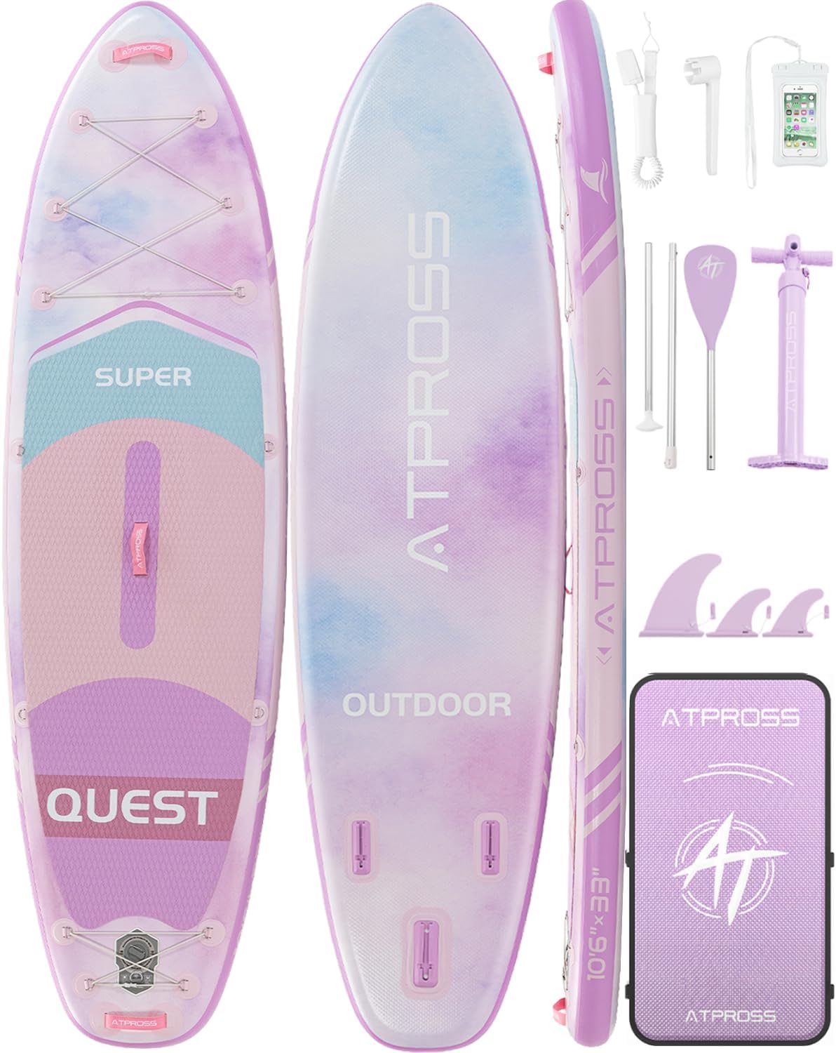 10'6''x33''Inflatable Stand Up Paddle Board, 400lbs Extra Wide Stand Up Paddleboard with Kayak Seat, Anti-Slip EVA Deck Premium SUP Accessories Kit, Non-Slip Stable Deck Boat