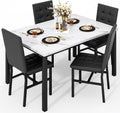 AWQM Dining Table Set for 4,Faux Marble Kitchen Table and Chairs Set of 4, Modern Dining Room Table Set for 4,Dinner Table with 4 Leather Chairs, Dinette Set for Small Spaces (White & Black)