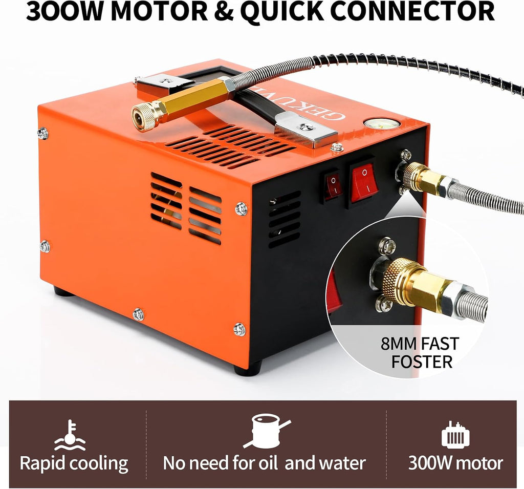 Portable PCP Air Compressor, 4500PSI/30MPa Water & Oil-Free,12V DC/110V AC Dual Power with Power Converter, Built-in Cooling Fan, High Pressure Air Pump for Airguns, Paintball Tank