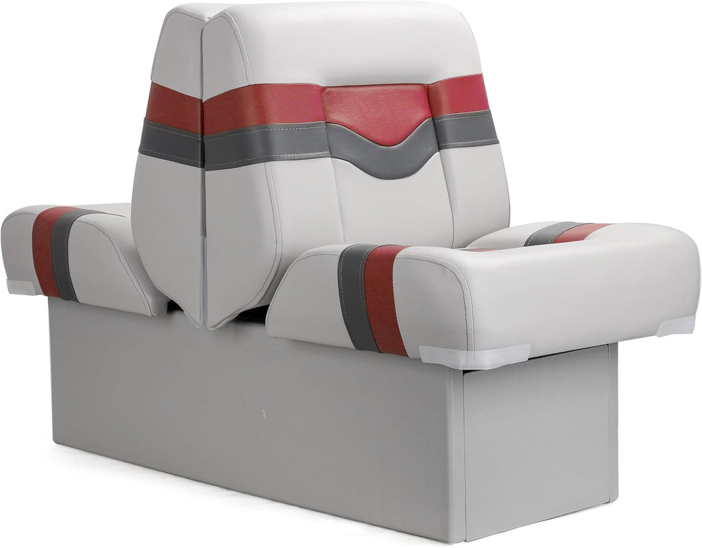 Back to Back Boat Seat, NORTHCAPTAIN 3-in-1 Convertible Lounge Chair Folding L-Shape Deck Seat with Marine-Grade Vinyl for Fishing Boat Bass Boat Jon Boat, Light Grey/Charcoal/Wine Red