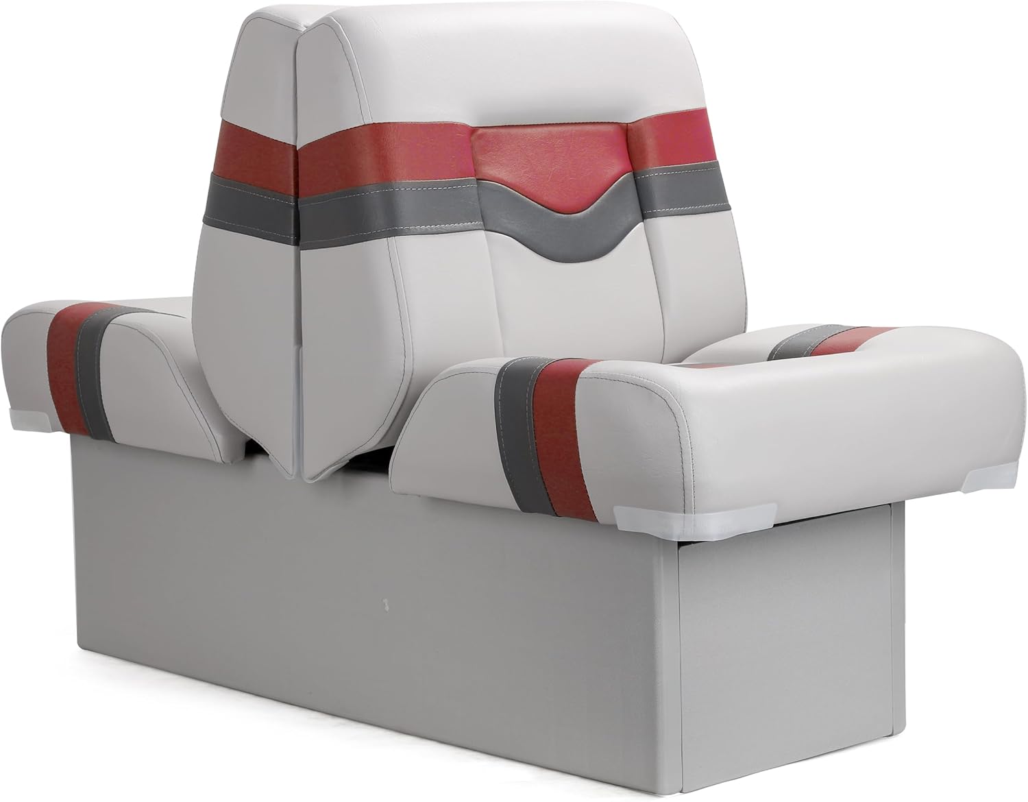 Back to Back Boat Seat, NORTHCAPTAIN 3-in-1 Convertible Lounge Chair Folding L-Shape Deck Seat with Marine-Grade Vinyl for Fishing Boat Bass Boat Jon Boat, Light Grey/Charcoal/Wine Red
