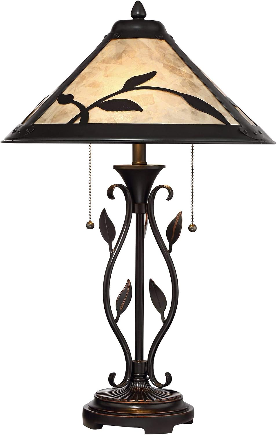 Franklin Iron Works Feuille Rustic Farmhouse Vintage Style Table Lamp 23.75' High Dark Brown Metal Openwork Leaf Accents Mica Cone Shade Cottage Core Decor for Living Room Bedroom House Nightstand