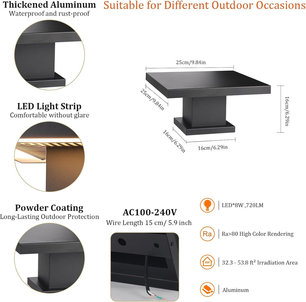 Outdoor Post Lights Modern 3000K LED Column Caps Lights Waterproof Outside Housing Pillar Lights Hard Wired Landscape Pathway Lamp Fence Deck Caps Lanterns For Gate Mailbox Pier Pedestal Lighting