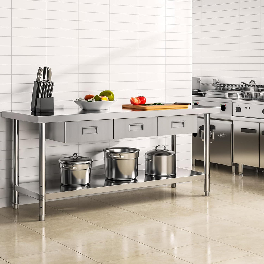 YITAHOME 72' X 24' Stainless Steel Table with 3 Drawers, NSF Work Table with Drawer, Metal Table Prep Table for Home Kitchen Restaurant Garage Warehouse