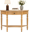 LKTART Vintage Half Moon Console Table with Solid Pinewood Frame & Legs, Modern Entryway/Sofa Table for Living Room,Hallway,Foyer,Behind Couch (Natural 39')