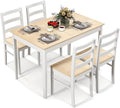 COSTWAY Dining Table Set for 4, Wood Kitchen Table Chairs Set with Rubber Wood Legs, Space-Saving Design, Modern 5-Piece Dinette Set for Small Place, Kitchen, Dining Room, Restaurant (Natural)