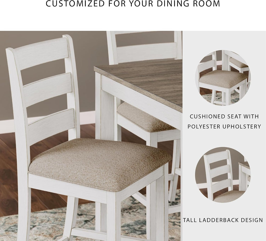 Signature Design by Ashley Skempton Modern Farmhouse Counter Height Dining Table and Upholstered Bar Stools, Set of 7, White & Light Brown