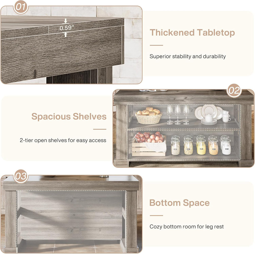 Tribesigns Bar Table, 55-Inch Counter Height Pub Table with Storage Shelves, High Top Kitchen Dining Table, Rectangle Wood Home Bar Unit for Dining Room, Bistro, Grey