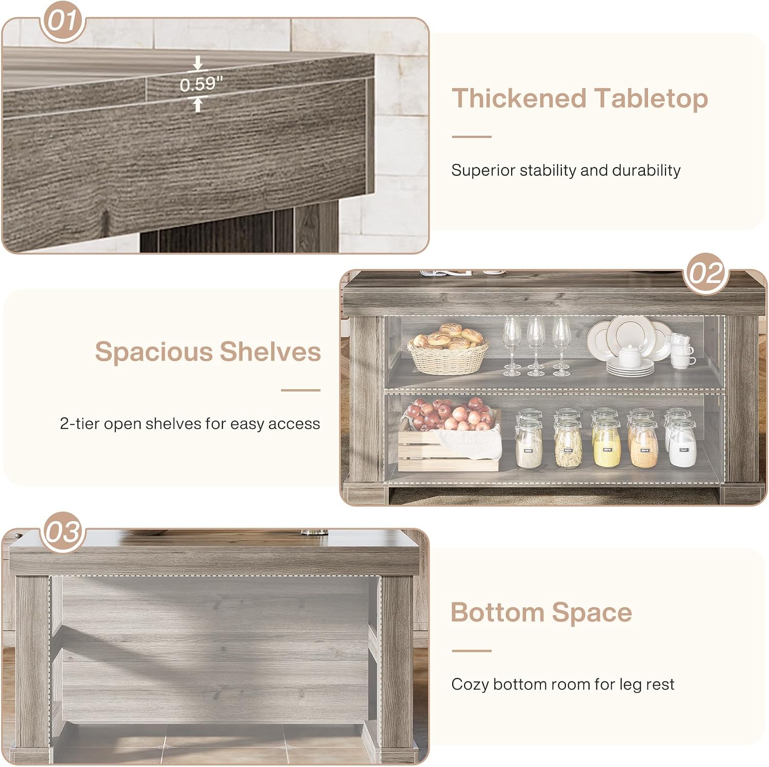 Tribesigns Bar Table, 55-Inch Counter Height Pub Table with Storage Shelves, High Top Kitchen Dining Table, Rectangle Wood Home Bar Unit for Dining Room, Bistro, Grey