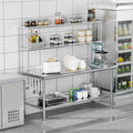 ROVSUN Stainless Steel Table with Overshelves 72' X 30', NSF Commercial Heavy Duty with Adjustable Undershelf & Detachable Hooks, Metal Prep Table for Kitchen, Restaurant, Home, Hotel
