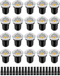 ZUCKEO Low Voltage Landscape Lights Well Lights Landscape LED in Ground Light IP67 Waterproof Outdoor Landscape Lighting Wired Floor Pathway Deck Step Garden with Connectors (20Pack Warm White)