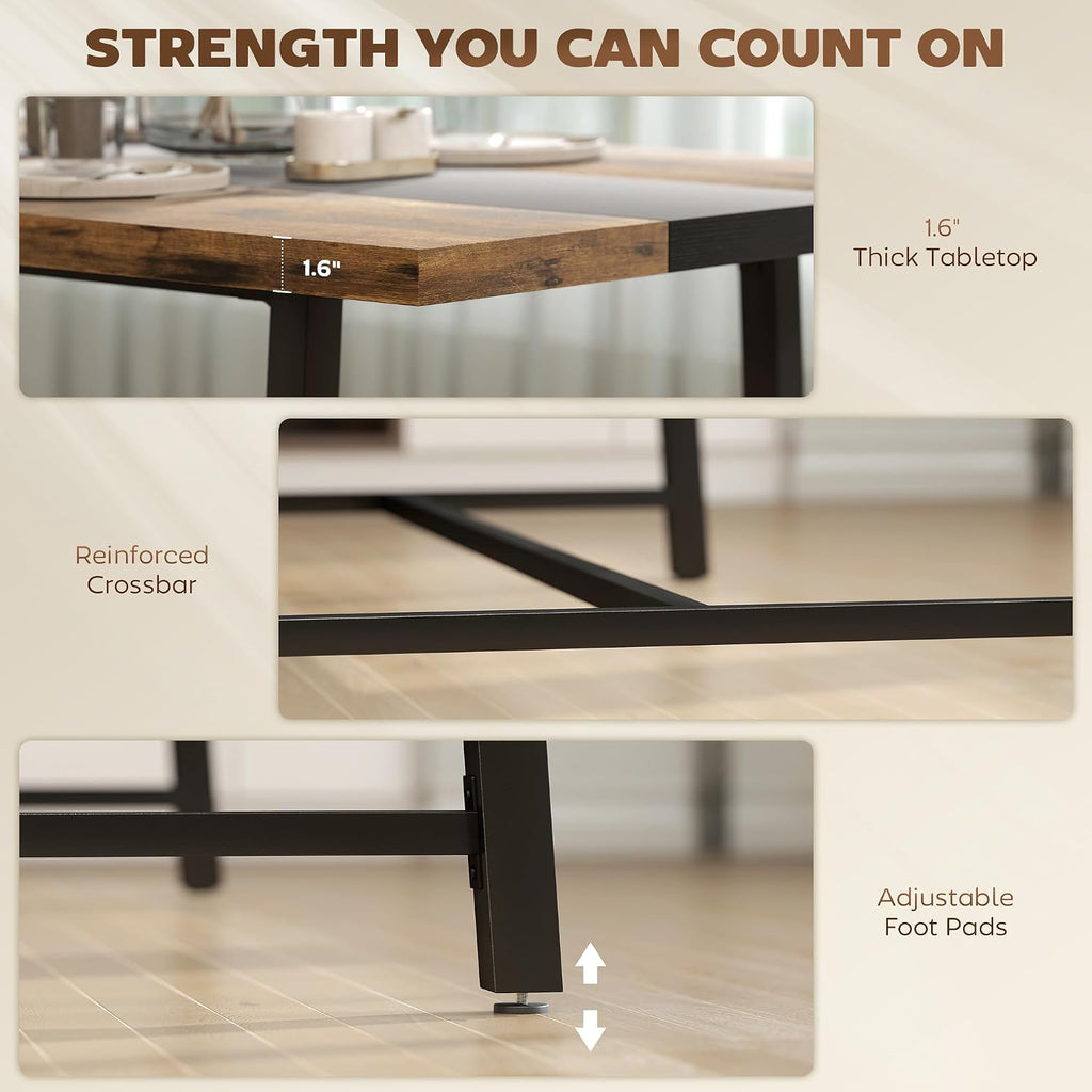 HOMCOM Industrial Dining Table for 8 People, 70.9' Long Rectangular Kitchen Table with Large Tabletop and Steel Legs for Dining Room, Rustic Brown