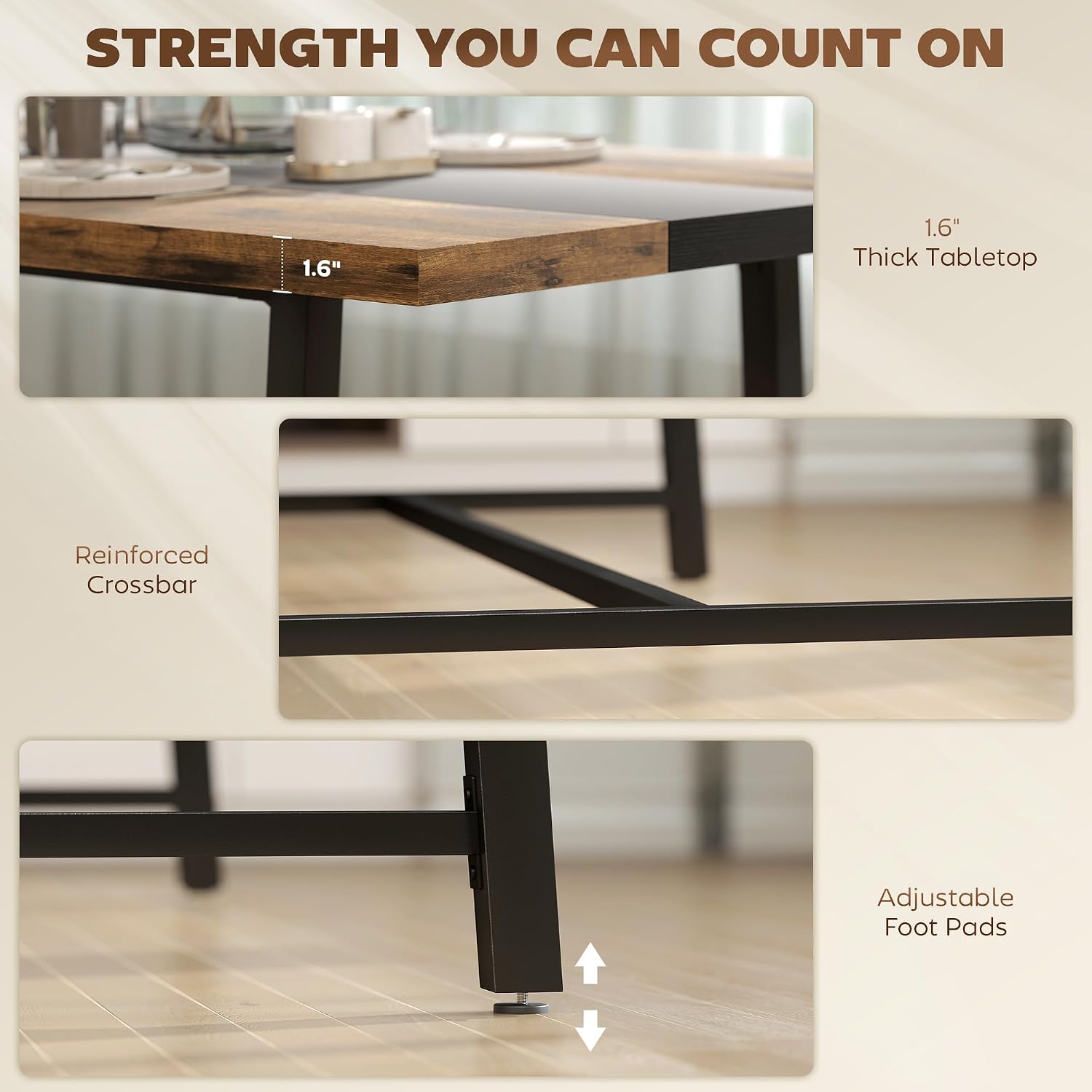 HOMCOM Industrial Dining Table for 8 People, 70.9' Long Rectangular Kitchen Table with Large Tabletop and Steel Legs for Dining Room, Rustic Brown