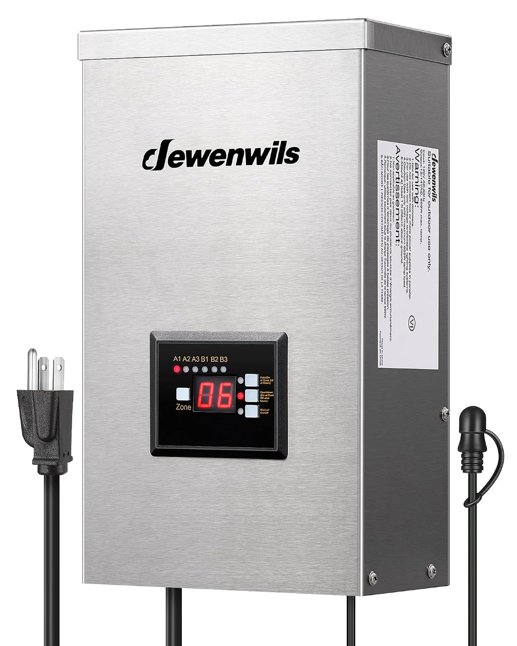 DEWENWILS 600W Low Voltage Landscape Transformer, 6 Independent Outputs, Low Voltage Transformer with Photocell Sensor, 120V to 12V/14V AC, Stainless Steels Landscape Lighting Transformer Outdoor