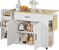 IRONCK Kitchen Island with Storage, 47.2in Rolling Island on Wheels, Kitchen Cart with Drop Leaf, Drawer and Towel Rack for Home, Dining Room