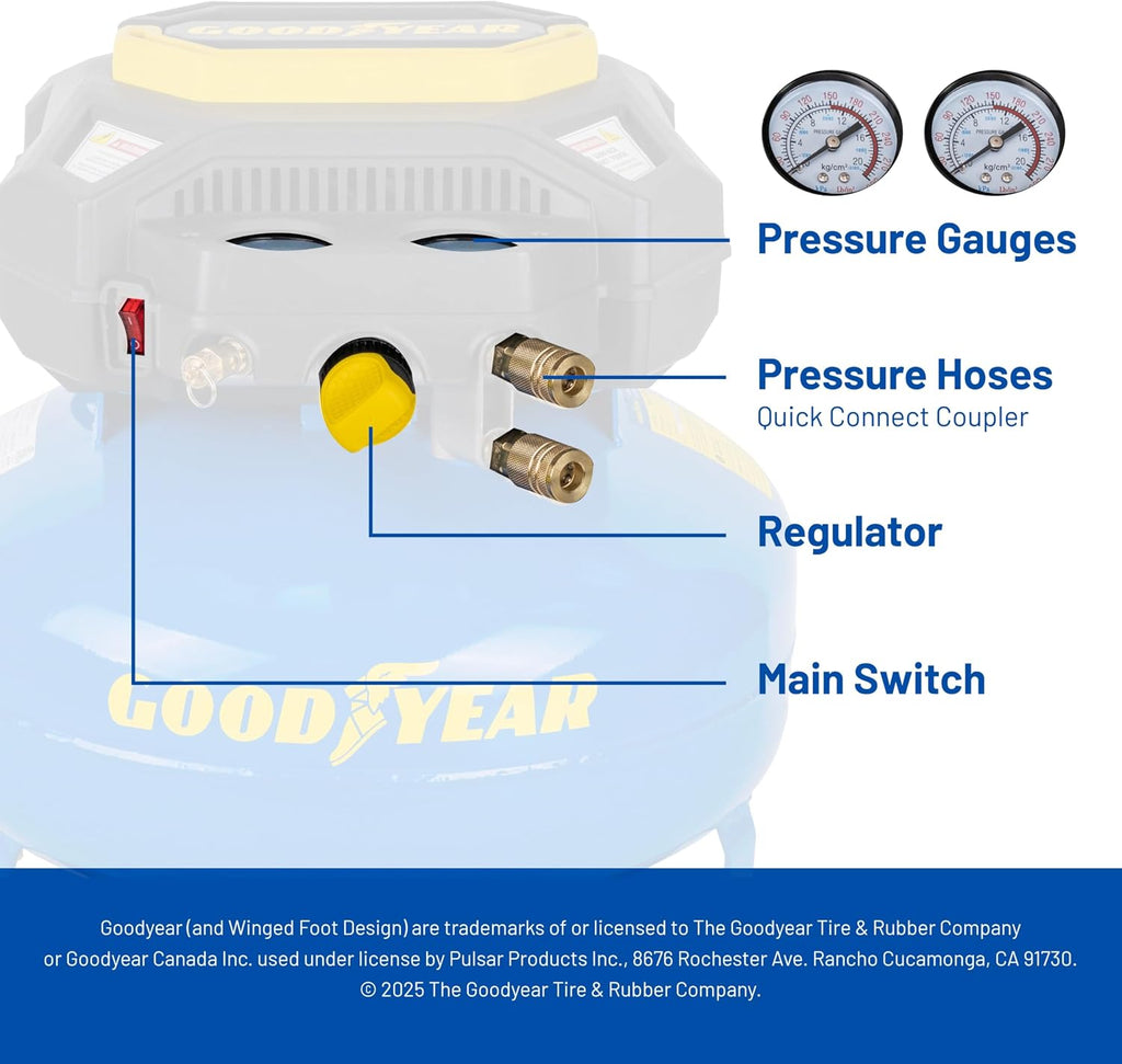 Goodyear 6 Gallon 150 PSI Oil Free Electric Pancake Air Compressor