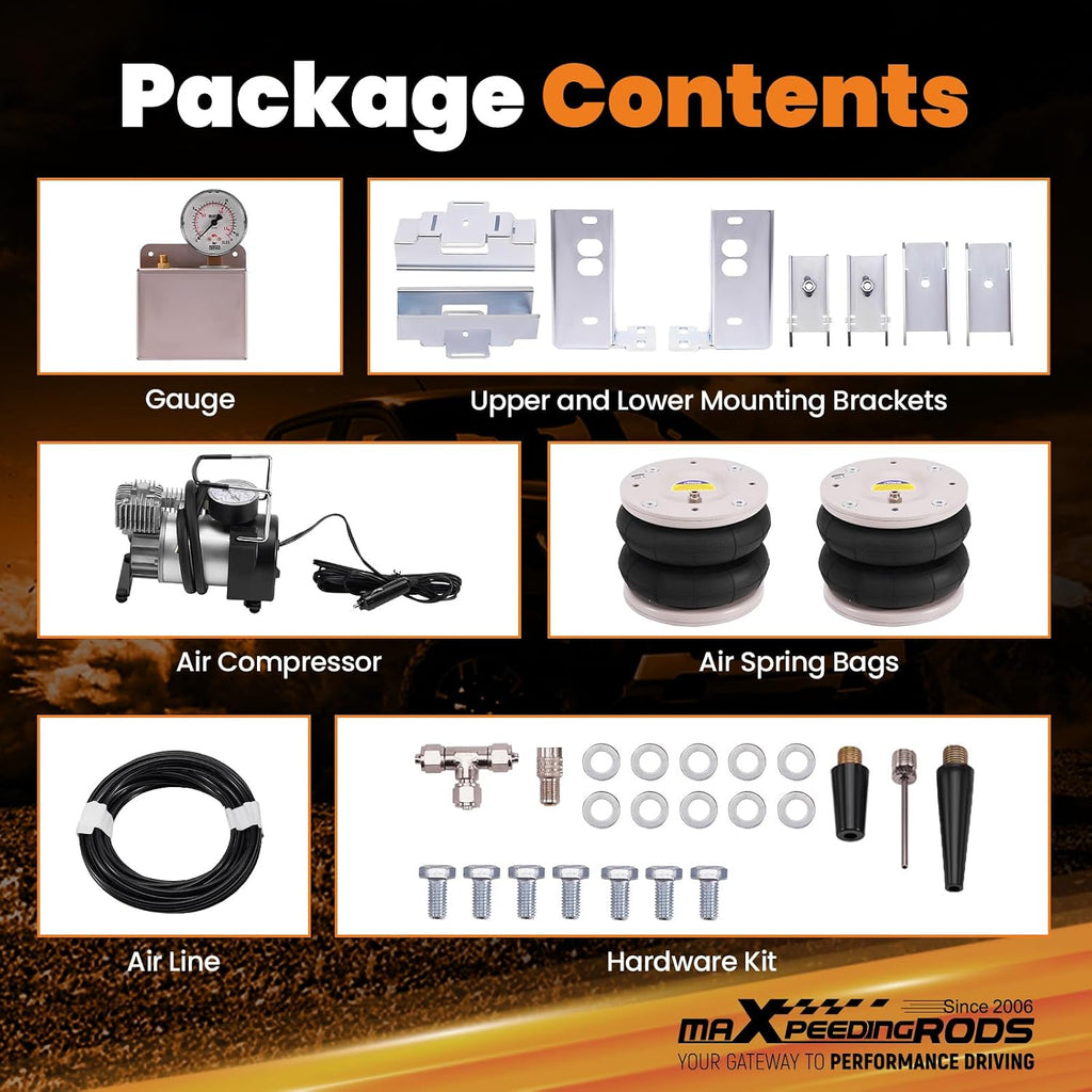 maXpeedingrods 5000 lbs Rear Air Suspension Bags Kit & Portable Air Compressor for Mercedes-Benz Sprinter 2006-2022 Single Rear Wheel Round Axle