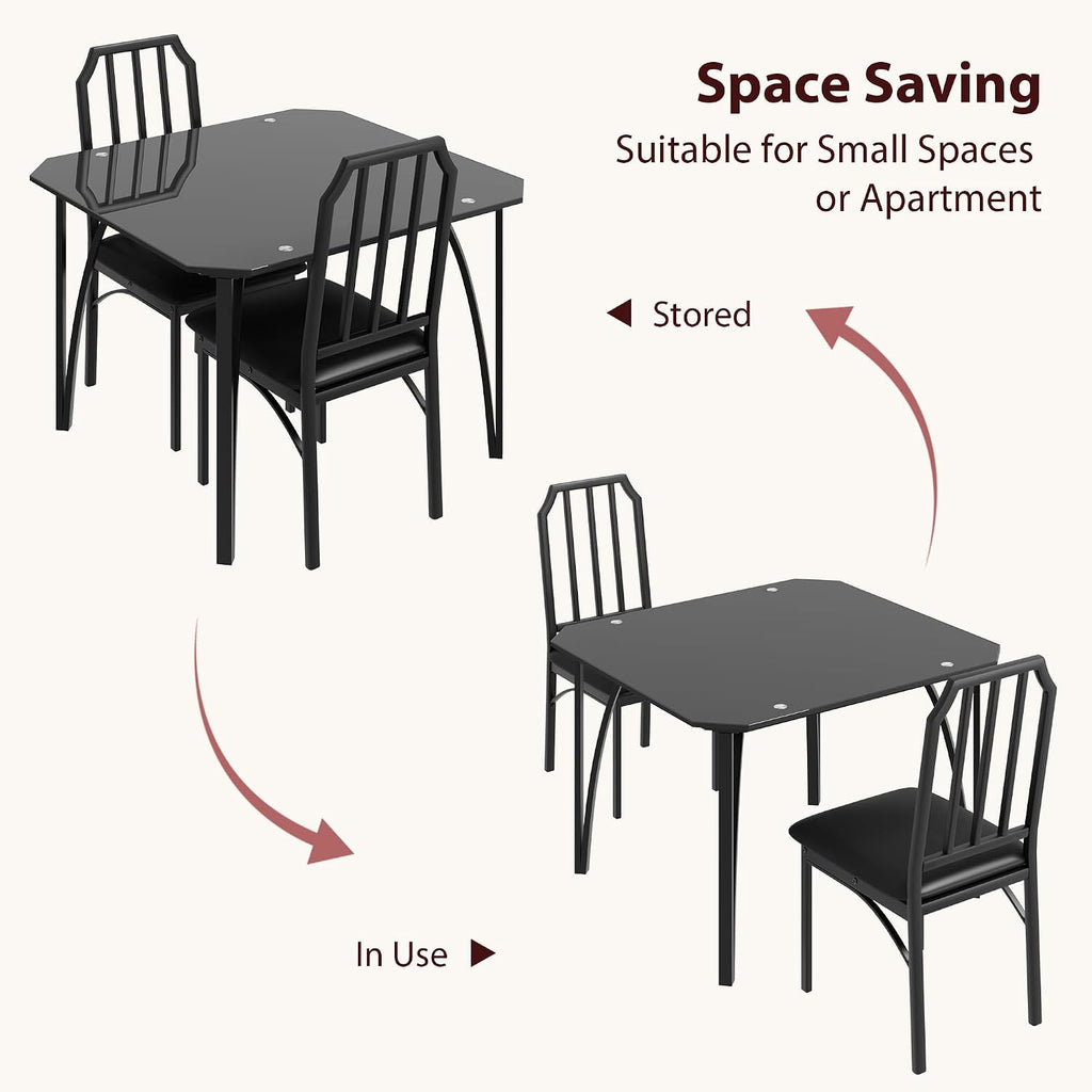 IDEALHOUSE Dining Table Set for 2, Kitchen Table Set of 2 with Upholstered Cushion Chairs, Dining Room Table Set for 2 with Kitchen Chairs, Easy to Assemble, Suitable for Apartment - (Shadow Glass)