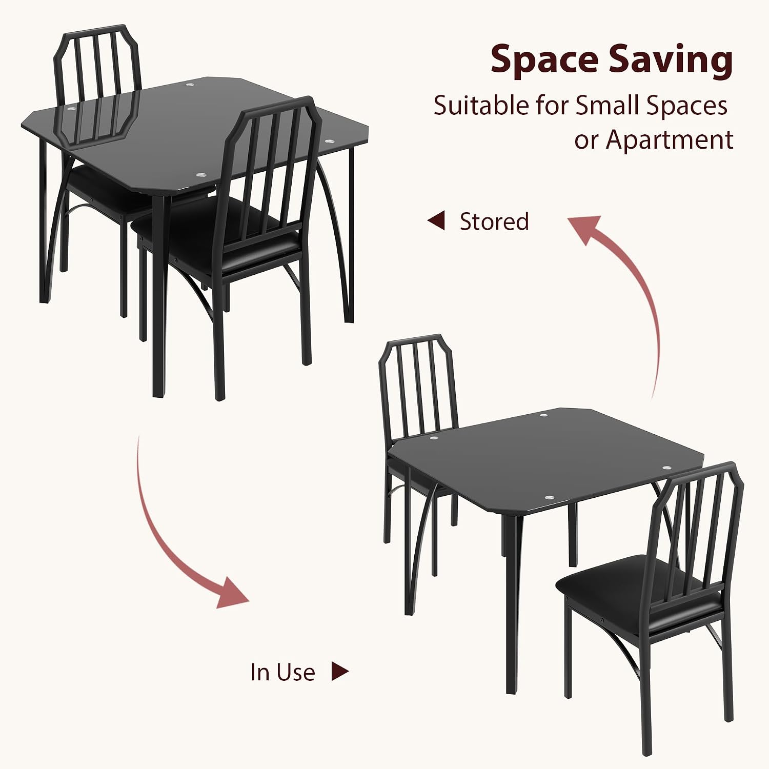 IDEALHOUSE Dining Table Set for 2, Kitchen Table Set of 2 with Upholstered Cushion Chairs, Dining Room Table Set for 2 with Kitchen Chairs, Easy to Assemble, Suitable for Apartment - (Shadow Glass)