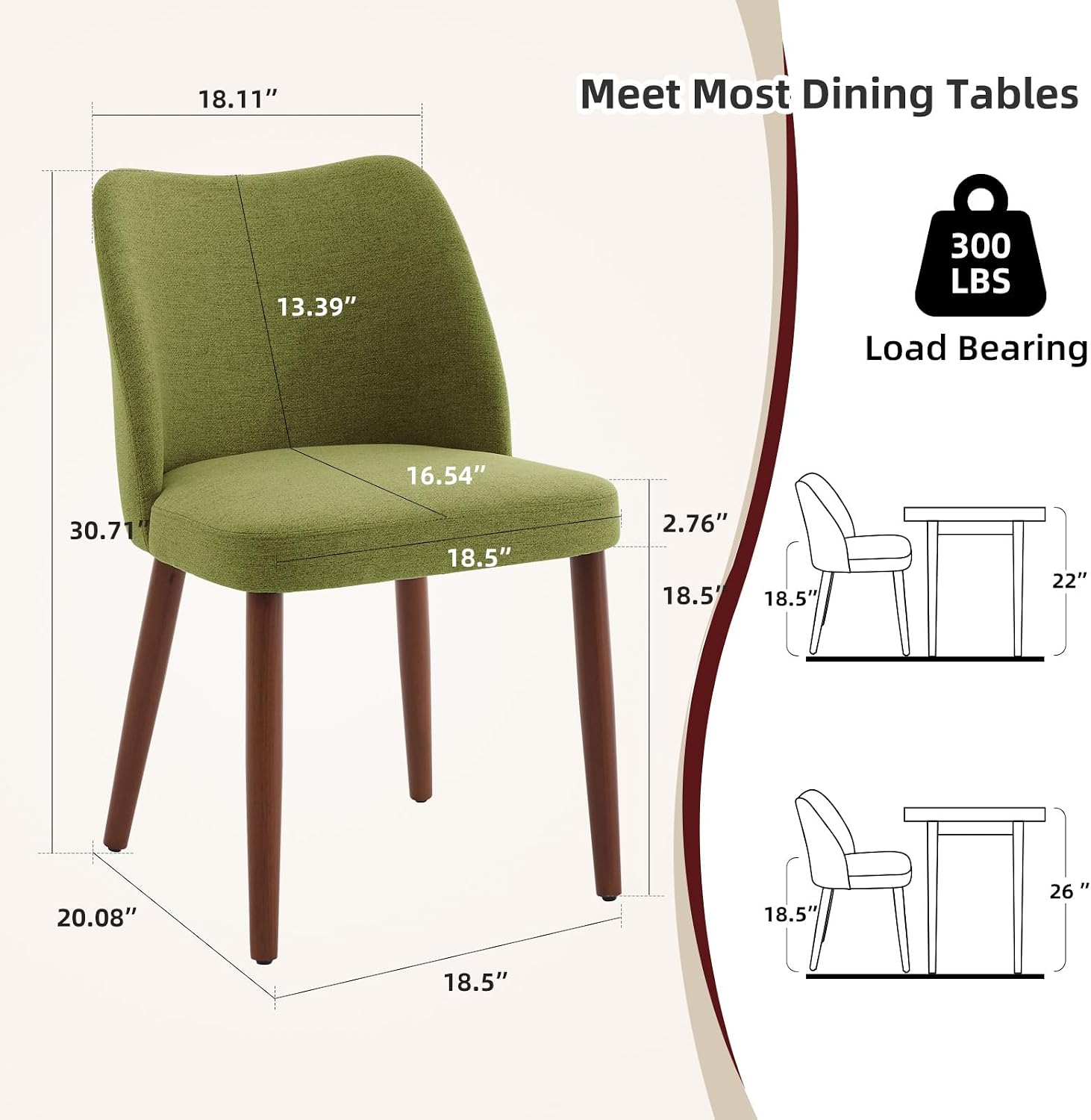 GarveeHome Linen Dining Chairs Set of 4 Upholstered Fabric Dining Chair with Wood Legs, Wing Backrest, Wooden Kitchen Chairs with Thick Cushions, Leveling Feet for Dining Room, Living Room