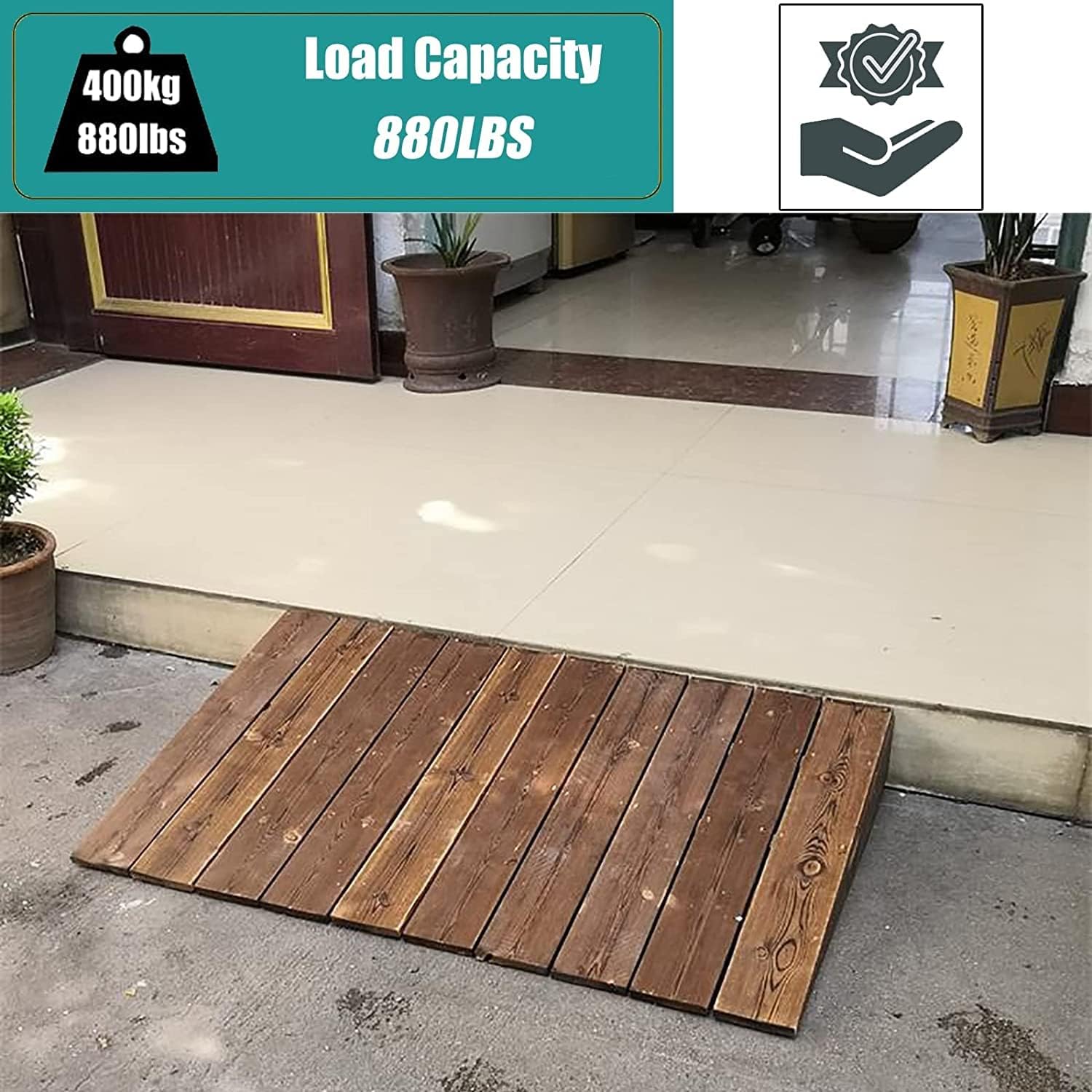 Handicap Ramps Wheelchair Ramp Solid Wood Threshold Ramp Entrance Transition Scooter Ramp for Doorway Home Roadside Slope Non-Slip Kerb Ramps Sturdy