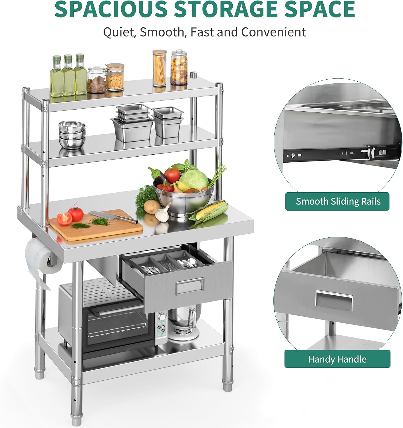 YITAHOME Stainless Steel Adjustable Work Table with 36' 12' Shelf, Overshelves & Drawer - NSF Metal Prep Table for Kitchen, Home, Restaurant & More