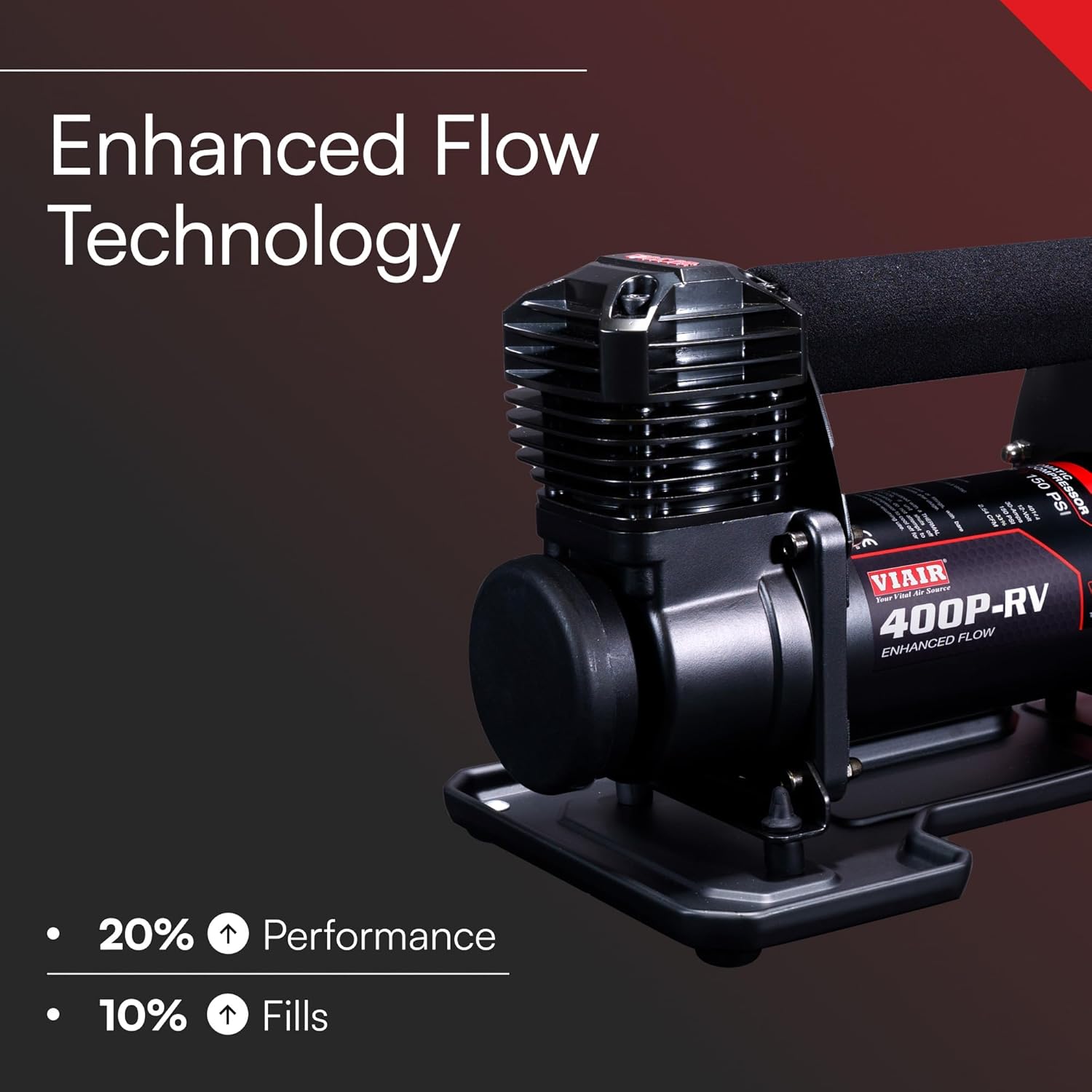 VIAIR 400P-RV EF Enhanced Flow - 40144 12V Tire Inflator Portable Air Compressor with RV Inflation Gun, 90 Degree Chuck | 33% Duty Cycle @ 100 PSI, Max Pressure 150 PSI (SAE, Alligator Clips)