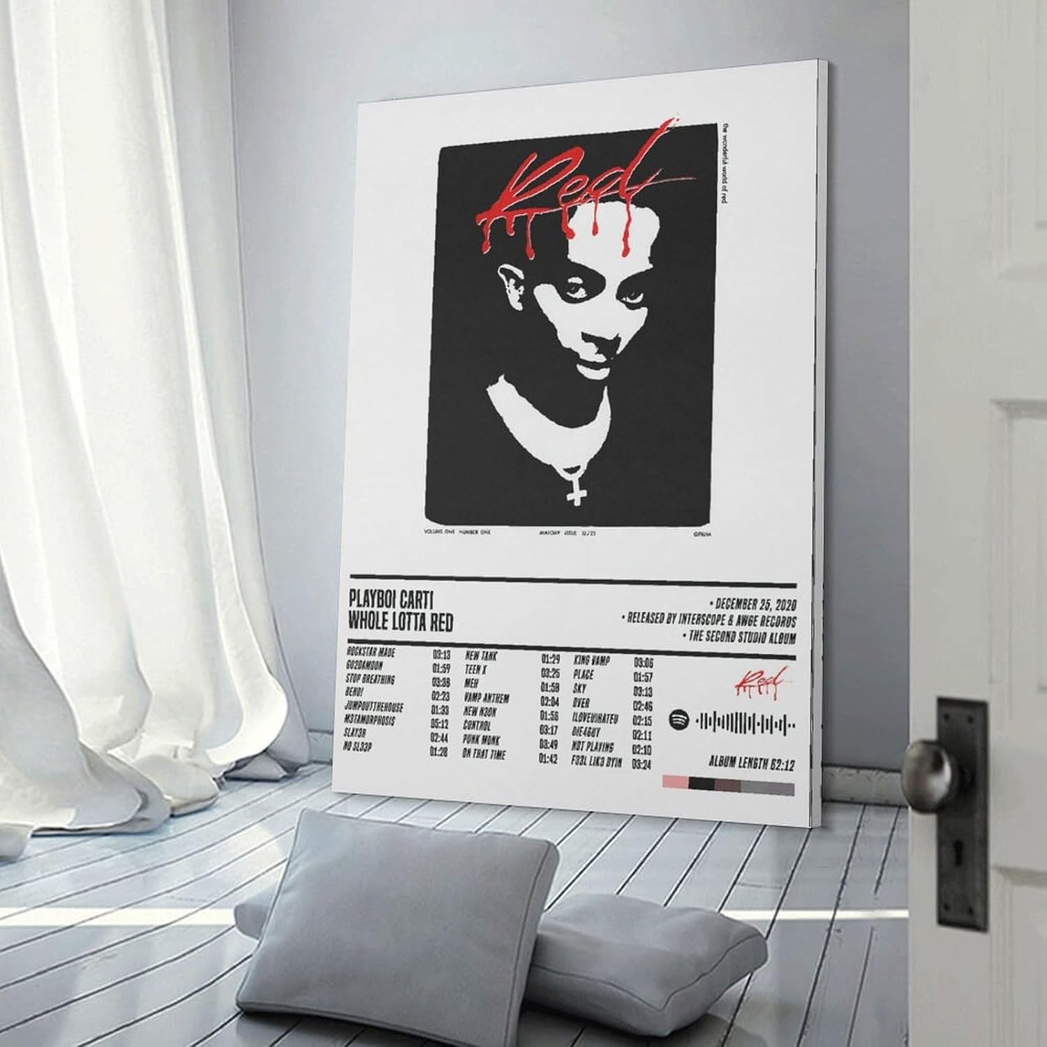 ZANLIART Playboi Carti - Whole Lotta Red Album Cover Canvas Print Music Poster for Room Aesthetic Frame:16x24inch(40x60cm)