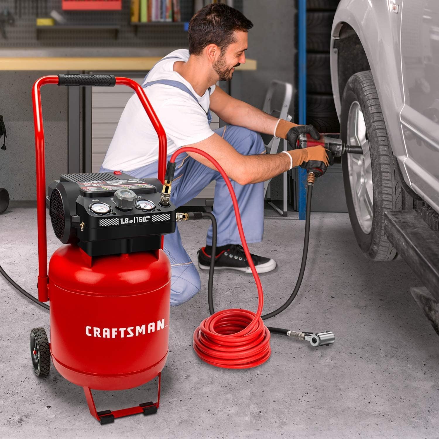 Craftsman Air Compressor 10-Gallon, Max 150 PSI, Peak 1.8 HP, Portable Air Compressor with Compact Size, Oil-free, 120 Volts, 4 CFM@90psi, 1400W for Spray Painting, Drilling, Auto Repair