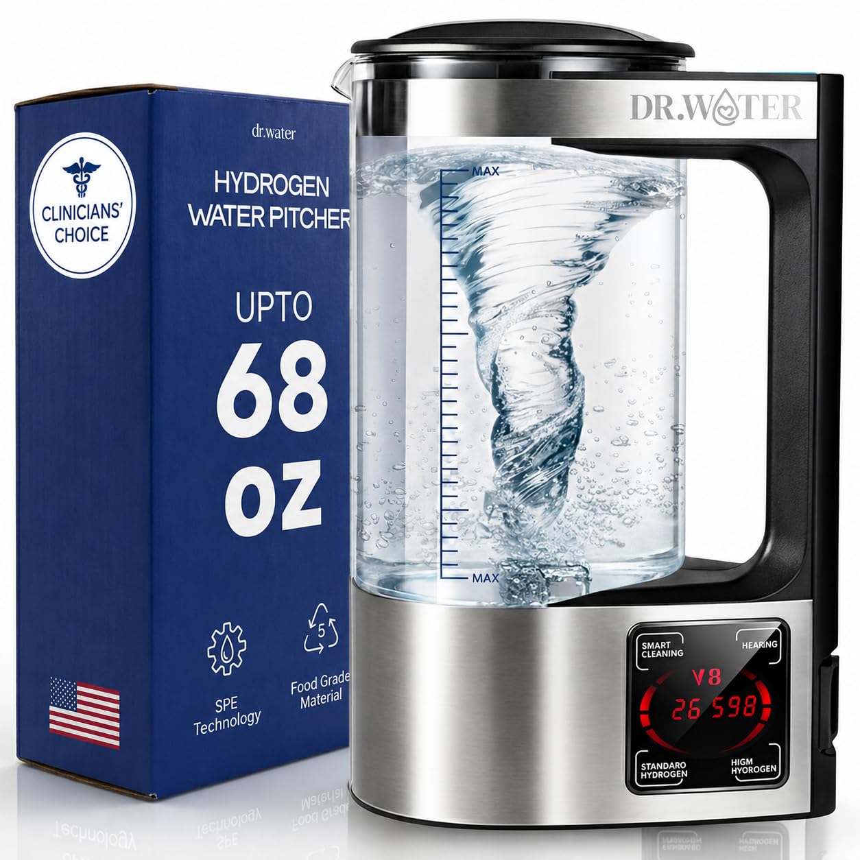 HydroPitcher | 68 Oz Hydrogen Water Pitcher - BPA Free Rich Hydrogen Water Generator - Electrolysis Jug with SPE/PEM Technology Hydrogen Water Machine | Chlorine Free Large Hydrogen Water Bottle
