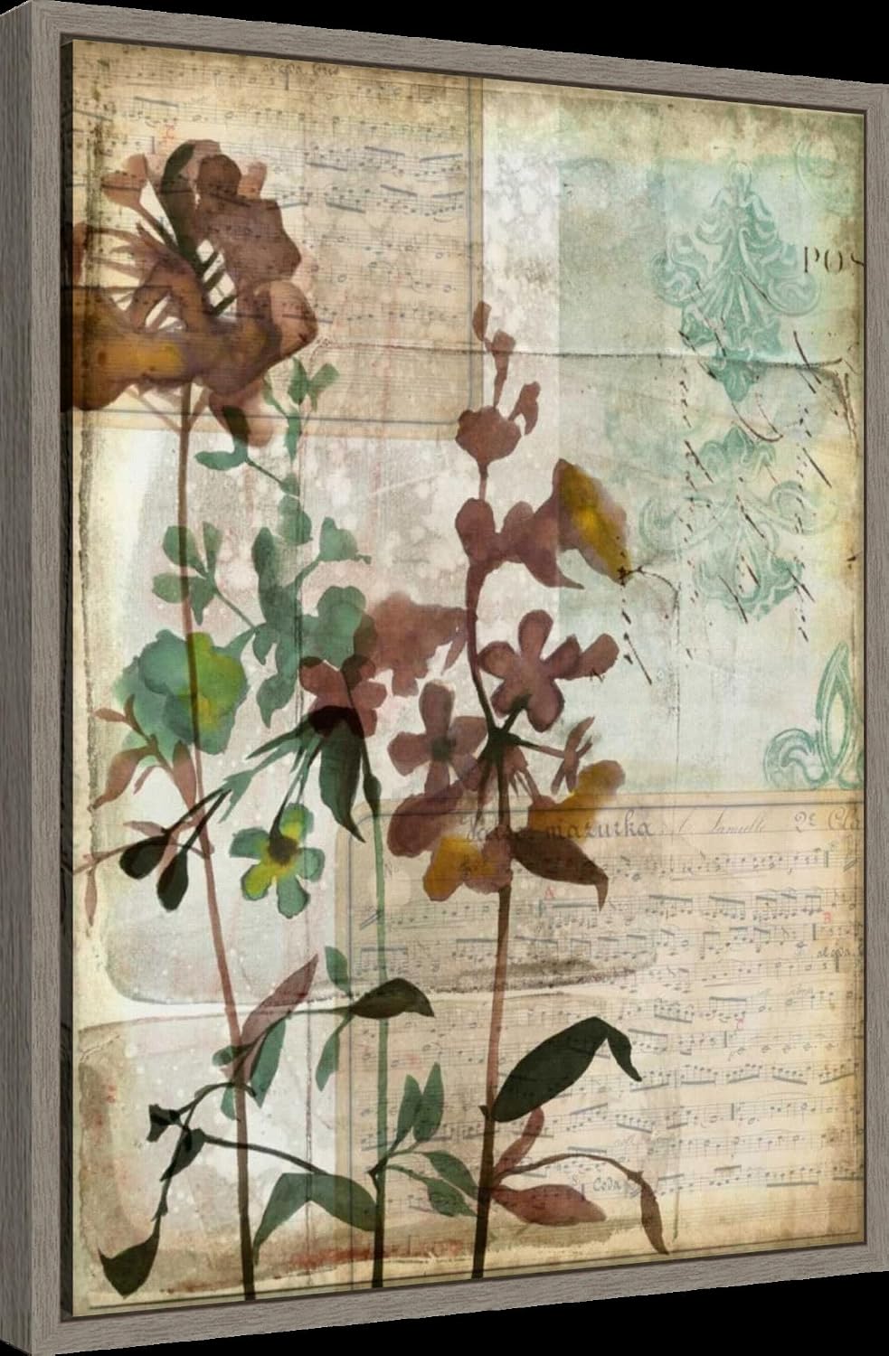 Amanti Art Framed Canvas Wall Art 24x18 Music Box Floral I by Jennifer Goldberger, Framed Wall Art Canvas, Flowers Artwork, Country Rustic Decor, Medium Poster Painting for Living Room, Bedroom,