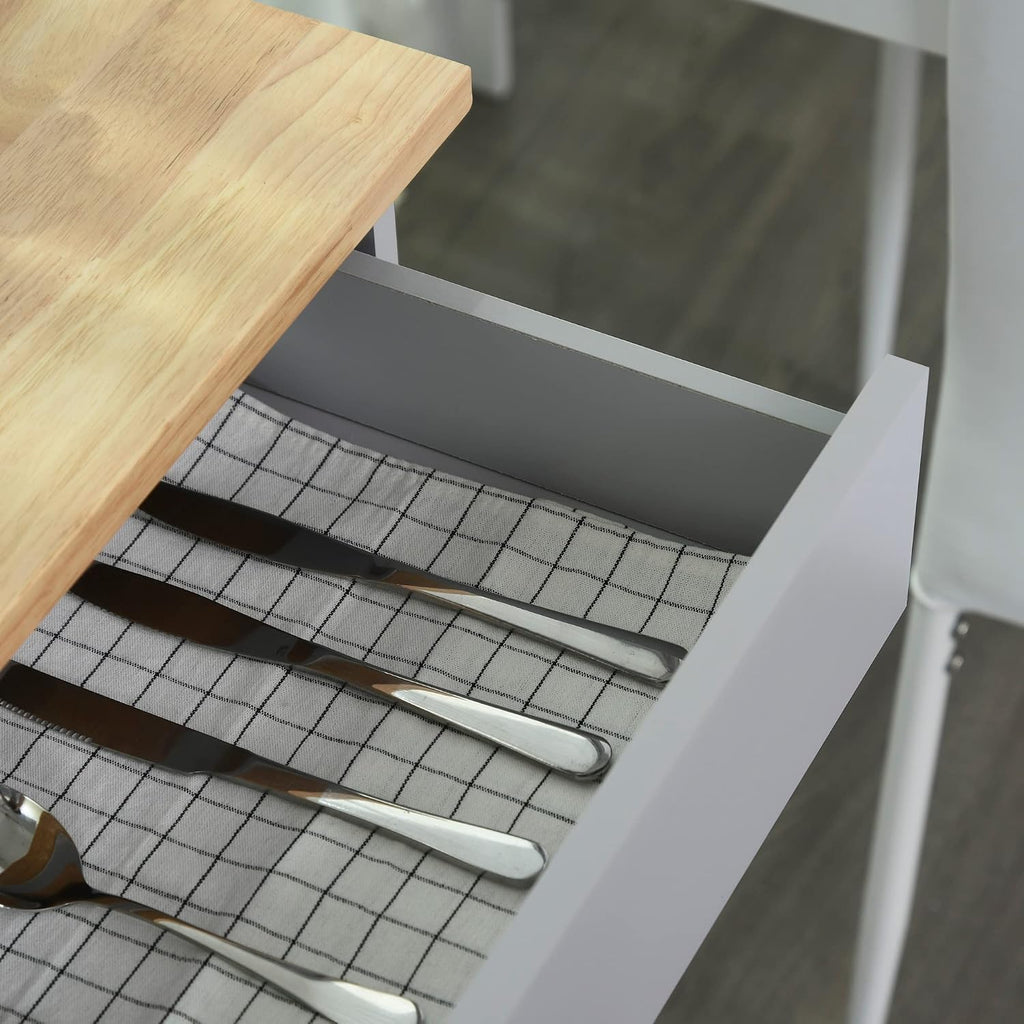 HOMCOM Kitchen Island Cart, Rolling Island Table with Solid Wood Top, Trolley Cart with Drawer, Storage Cabinet & Towel Rack, Gray