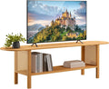 HollyHOME Bamboo TV Stand with Storage for TVs up to 65', Modern Entertainment Center with Rattan Side, Accent TV Table with 2 Shelf, Media Console TV Stand for Living Room, Bedroom, Burlywood
