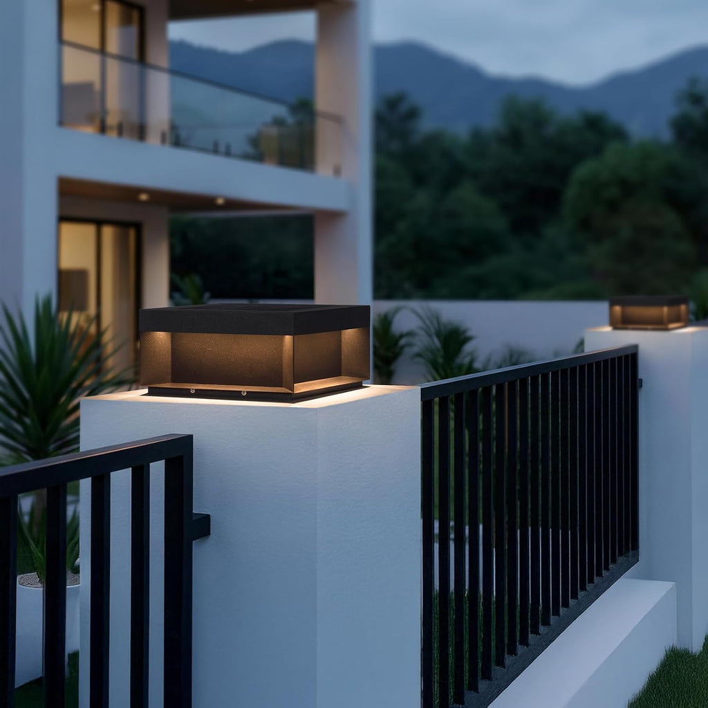 Solar Post Lights Outdoor, 11.8'' Pillar Light IP54 Waterproof, 3000K Solar Column Lights Outdoor, Dusk to Dawn Extra Large Pillar Light, Modern Fence Column Lamp Fixture for Entrance Deck Patio