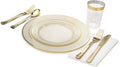 ' OCCASIONS ' 960 pcs/120 Guest-Full Set - Wedding Disposable Plastic Plates Silverware, Gold Rimmed Tumblers and Ivory Napkins (Combo B, Ivory & Gold Rim)