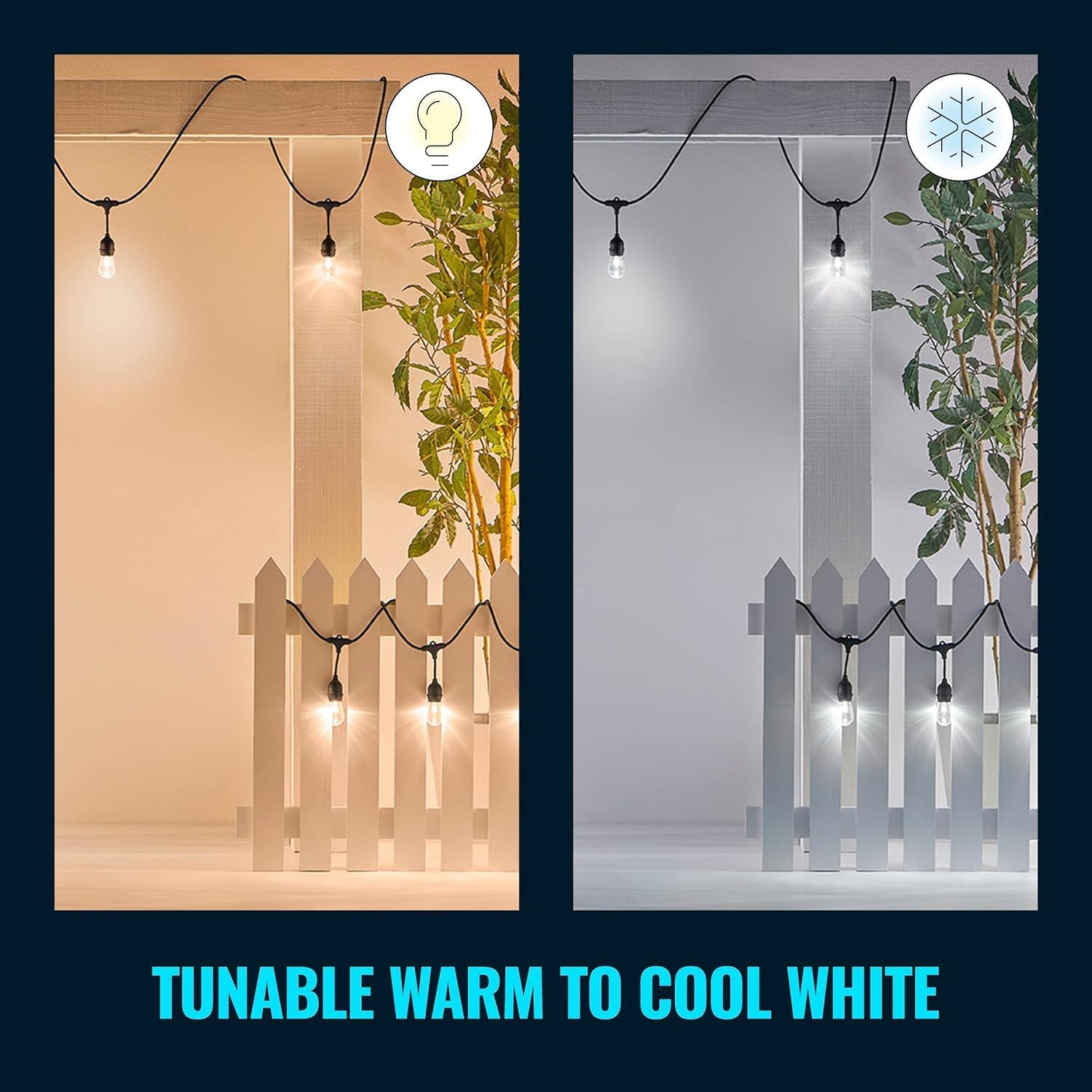 WiZ Connected 48FT Color Changing Outdoor String Lights - Water and Weatherproof - Adapter Included - Control with Wiz Connected App - Works with Voice Control