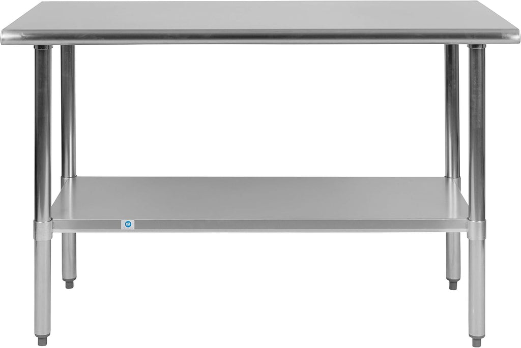 Flash Furniture Rawcliffe NSF Certified Stainless Steel Kitchen Prep and Work Table, Commercial Work Table with Storage, 48'W x 24'D x 34.5'H, Silver