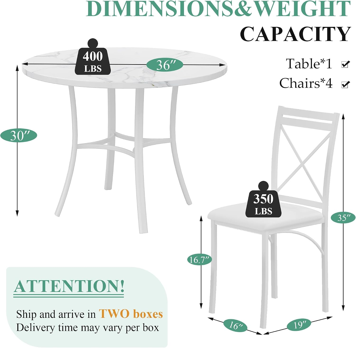 VECELO 5 Piece Dining Table Set for 4, Faux Marble Dinette with Chairs for Kitchen, Breakfast Nook, Small Space, Off White