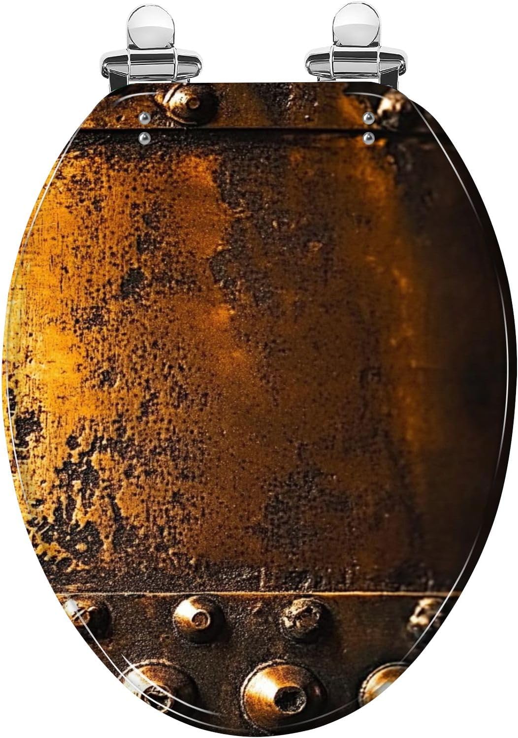 Elongated Toilet Seat Scratched Copper Rivets Resin Toilet Seat Slow Quiet Close with Quick-Release Hinges Toilet Seat with Cover Easy to Clean Install