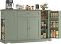 HOSTACK Kitchen Island Cart with Storage, 47'' Kitchen Storage Island on Wheels with 2 Drawers, Rolling Island Table with Adjustable Shelves, Mobile Buffet Sideboard Cabinet for Dining Room, Green