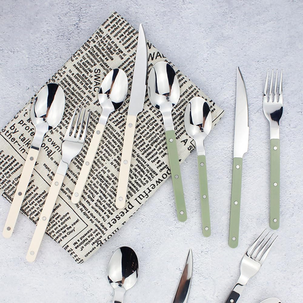 Cutlery Set Flatware Black Silverware Set for 8 Durable Stainless Steel Utensil Sets Flatware Sets Spoons And Forks Set Rivet Tableware Forks Spoons And Knives Set Dishwasher Safe 40PCS