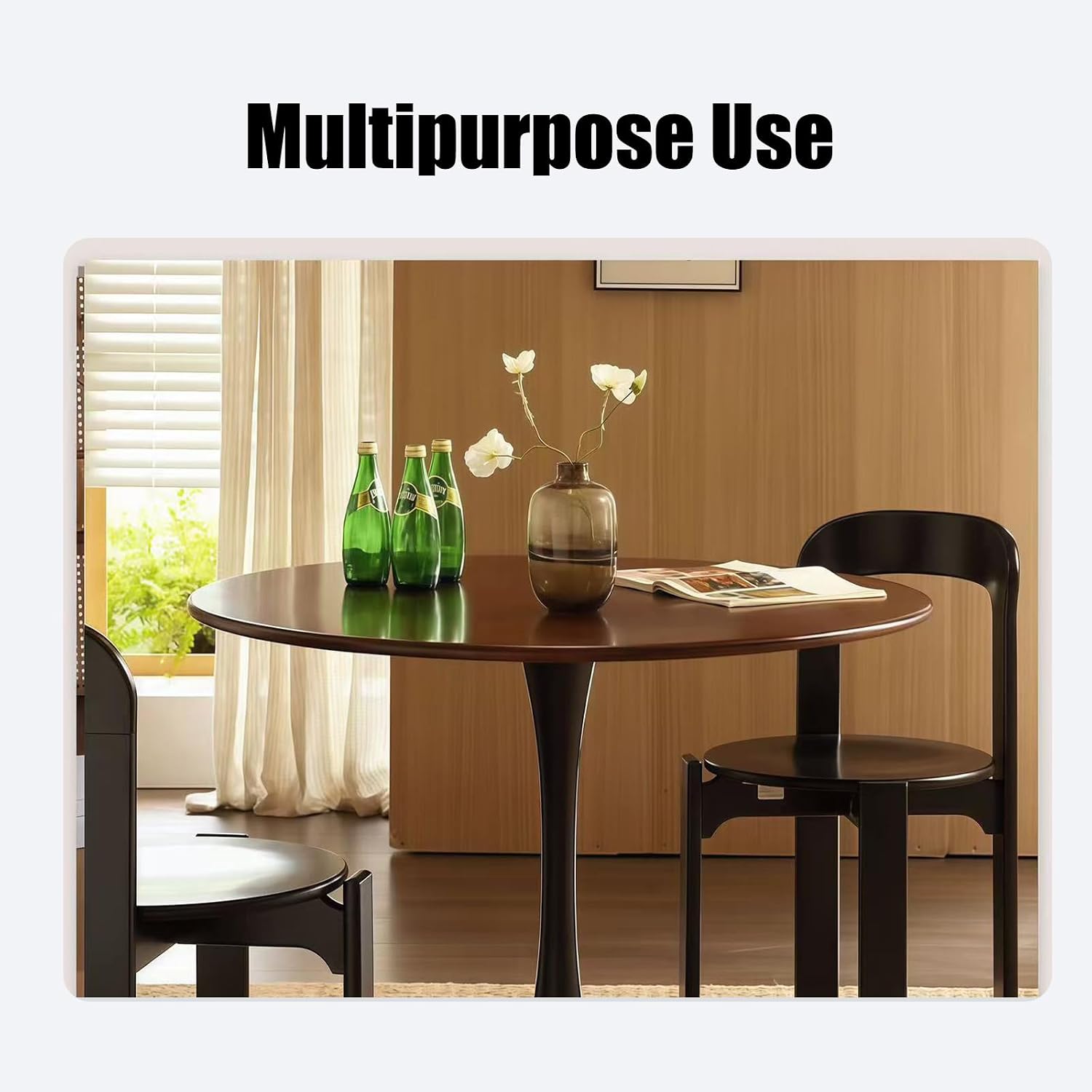 31.5' Tulip Table for 2-4 Persons Modern Round Dining Room Table, Mid-Century Modern Walnut Small Kitchen Table with MDF Wooden Top, Leisure Coffee Table for Living Room, Dining Room, Office