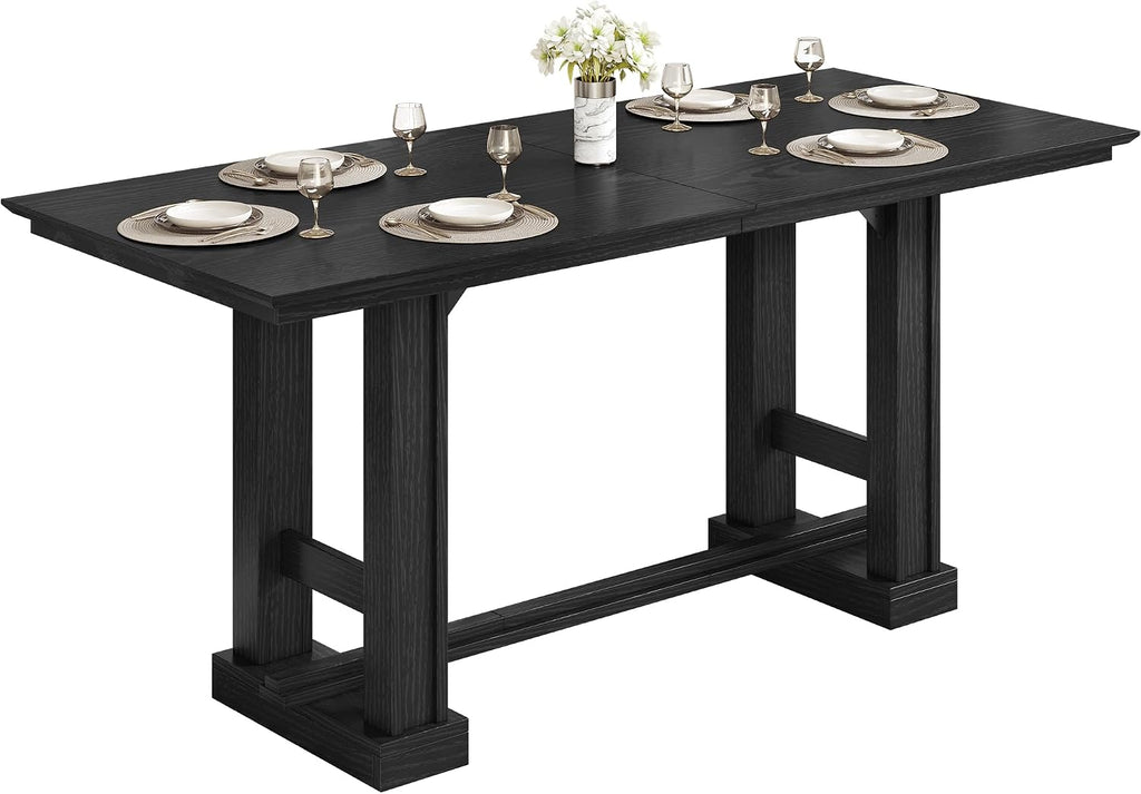 DWVO Farmhouse Dining Table for 6-8 People, 70' Long Kitchen Tables with Wooden Sturdy Legs, Large Rectangular Dinner Table for Kitchen, Dining Room, Living Room, Black