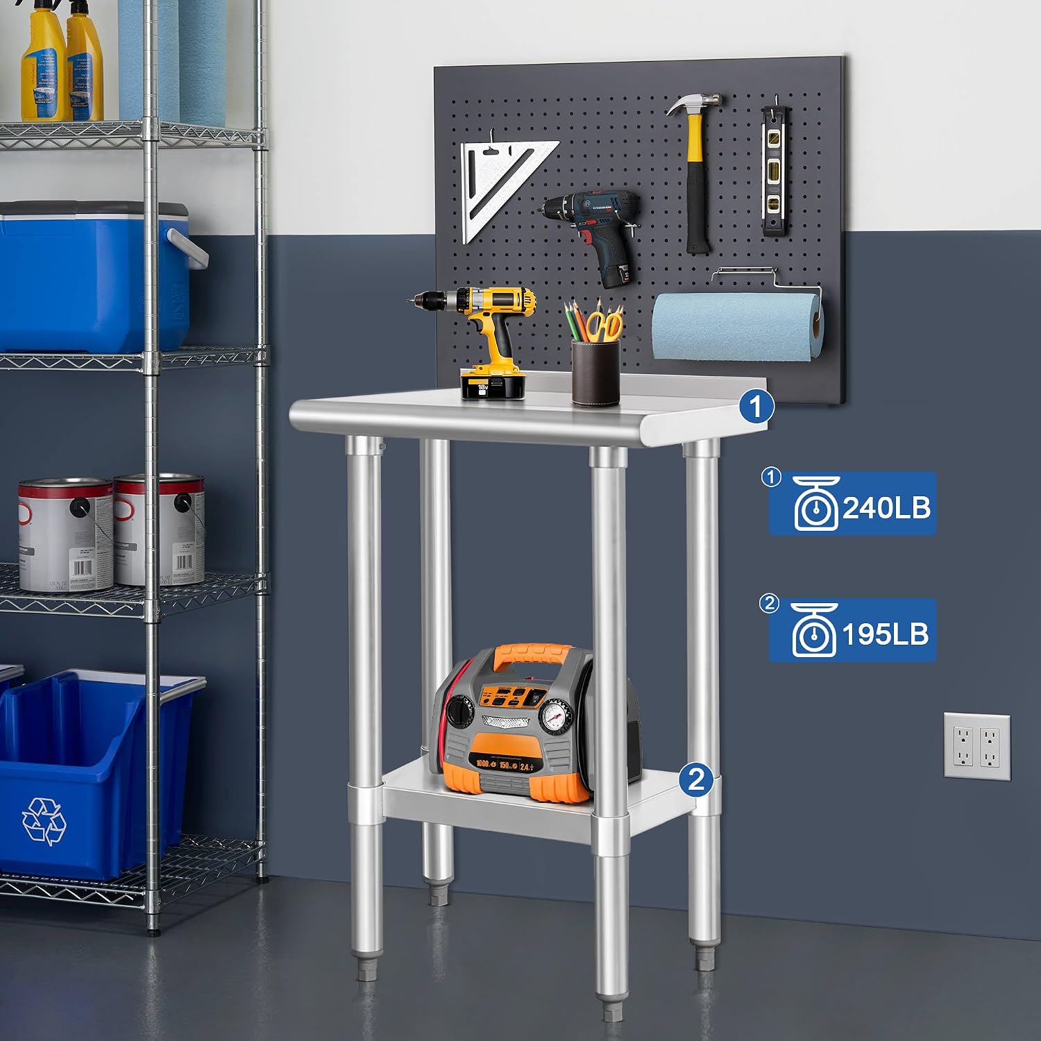 HARDURA Stainless Steel Commercial Work Table Prep Work Metal Table 14×24 Inches with Undershelf and 2' Backsplash Heavy Duty NSF 430 for Kitchen Food Prep